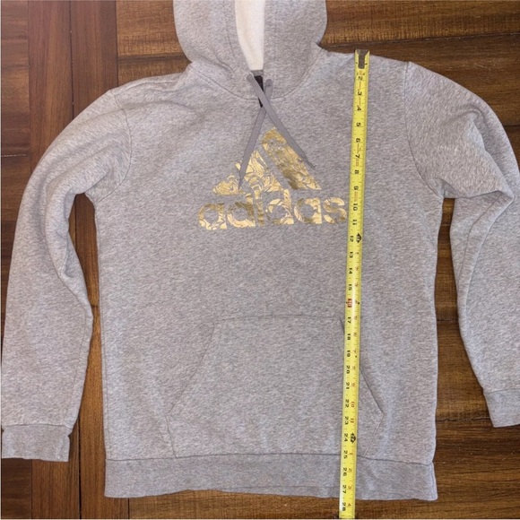 Adidas Pullover Hoodie Men Sz M Gray Sweatshirt Gold Liquid Foil - Picture 5 of 11